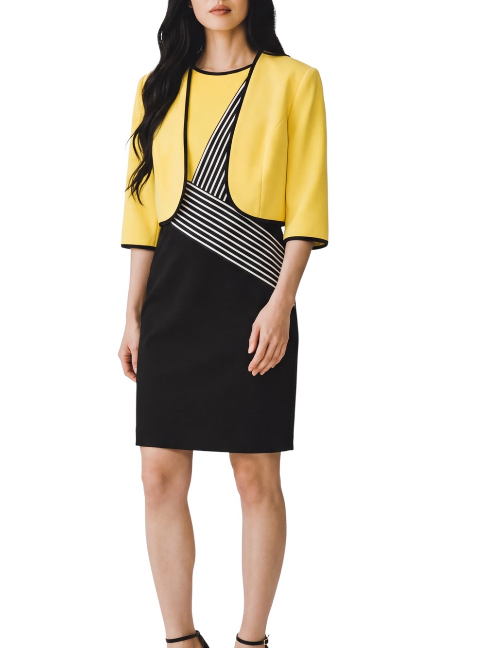 4/$20 Maya Brooke Yellow Colorblock Sheath Dress Jacket Set Size 14